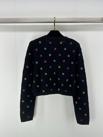 25fw new V-neck embroidered knitted cardigan