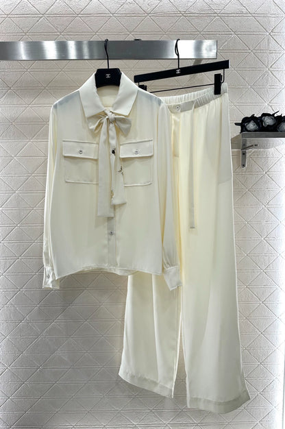 25fw Butterfly bow ribbon shirt and pants set