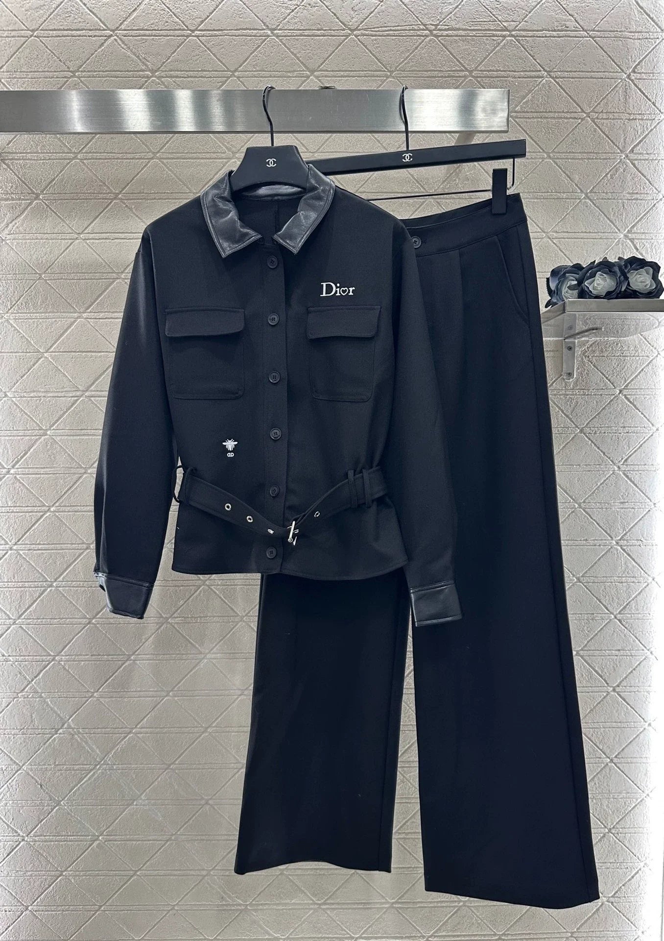 25fw Collar leather jacket and pants set