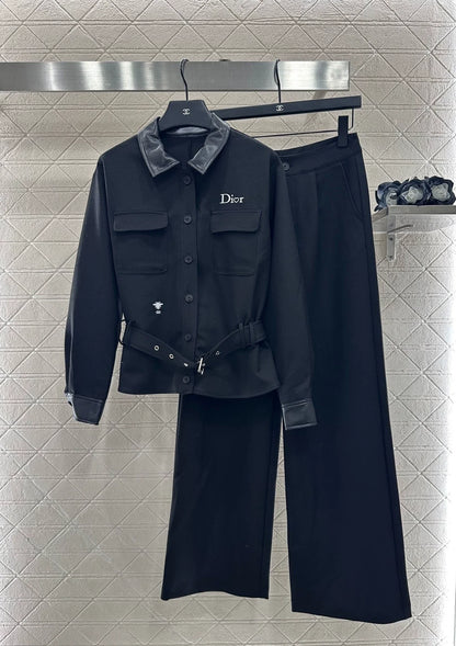 25fw Collar leather jacket and pants set