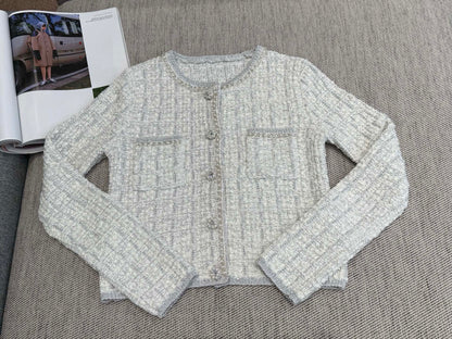 Tweed Beaded Coat Pink White Cotton Acrylic 251307
