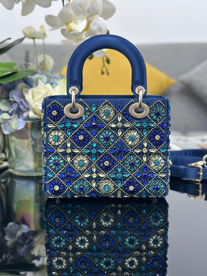 Mini Lady Bag  Blue Sapphire Pearl decoration Embroidery