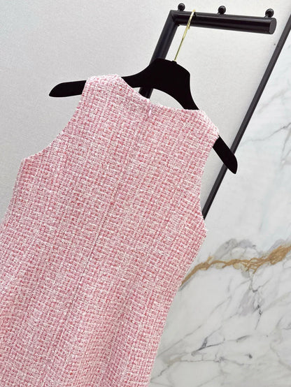 Linen Dress with Floral Necklace Detail on Chest