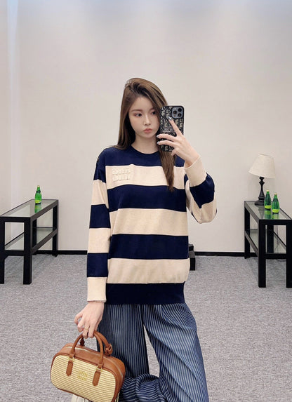 new product Striped crew neck sweater
