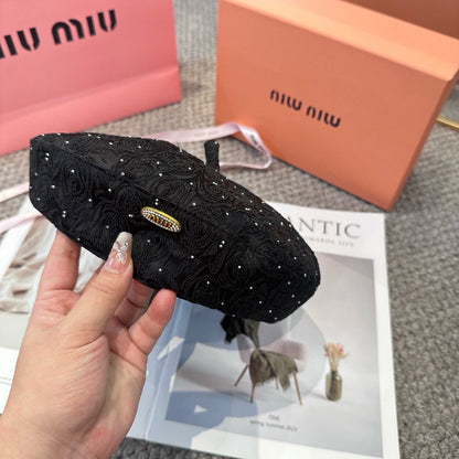 Letter rhinestone beret