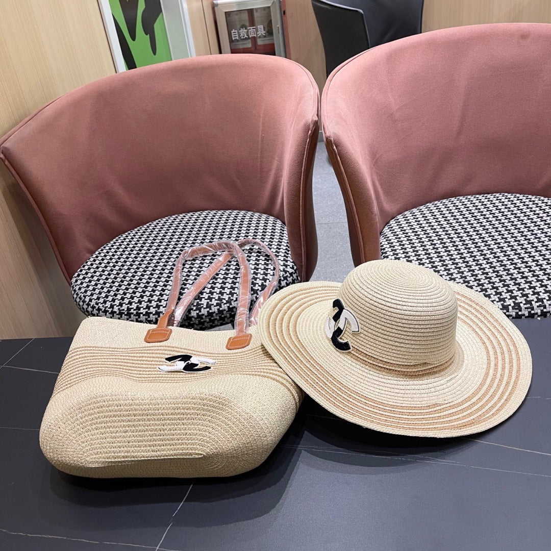 New straw hat bag two-piece set