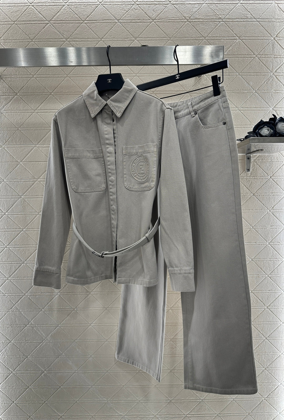 25fw new denim belt jacket with trousers suit
