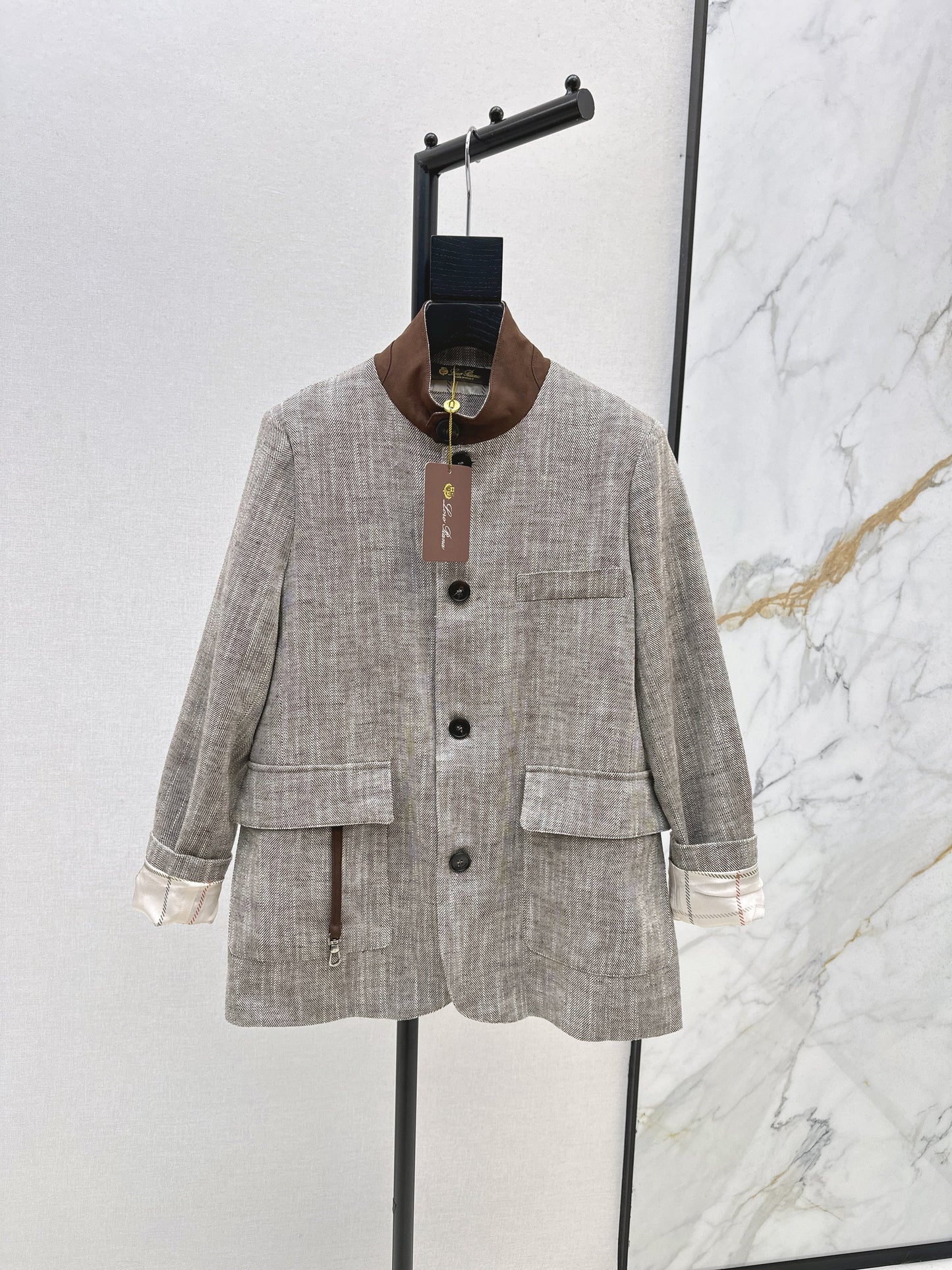 25fw new linen blend stand collar jacket