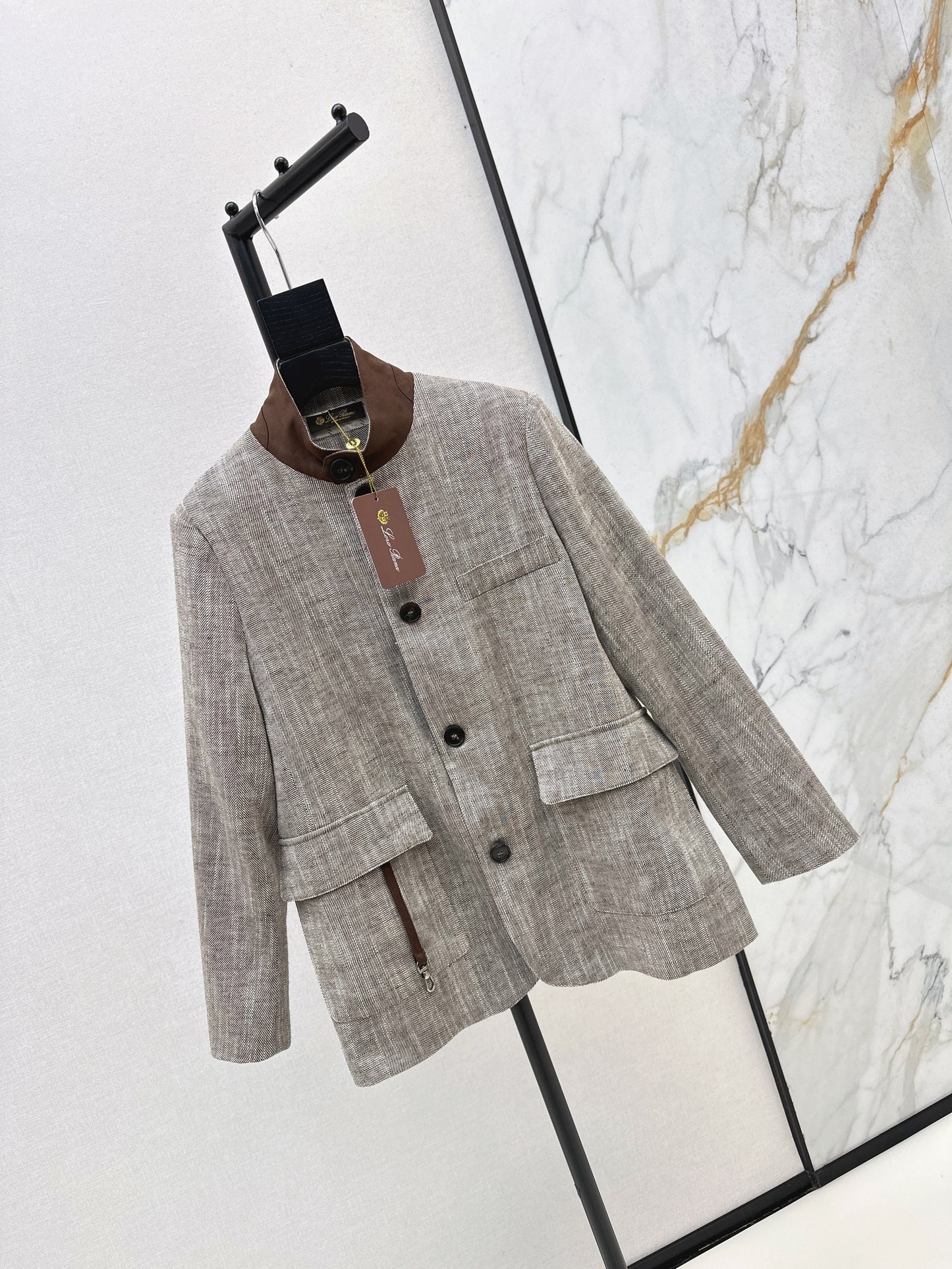 25fw new linen blend stand collar jacket