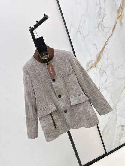 25fw new linen blend stand collar jacket