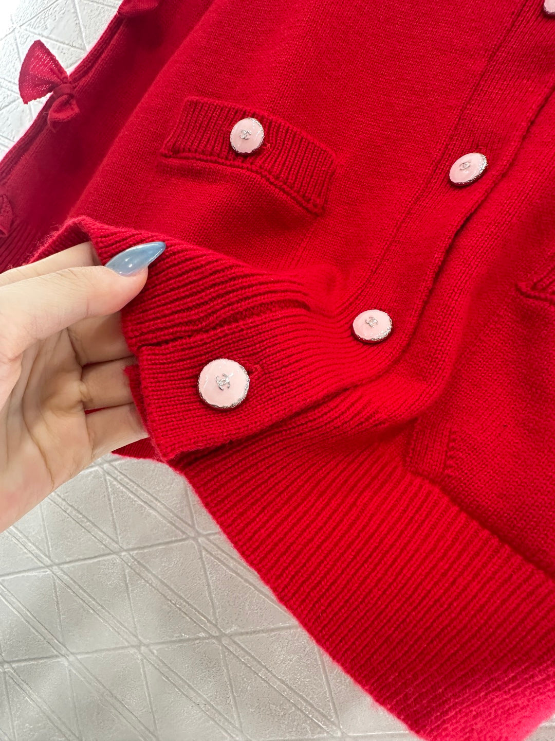 25 Bow decoration cashmere knitted cardigan