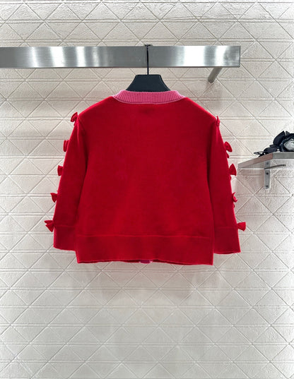 25 Bow decoration cashmere knitted cardigan