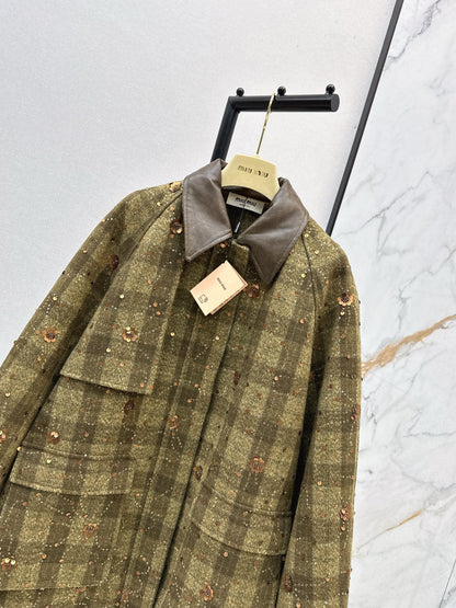 25fw new retro plaid beaded sequined jacket