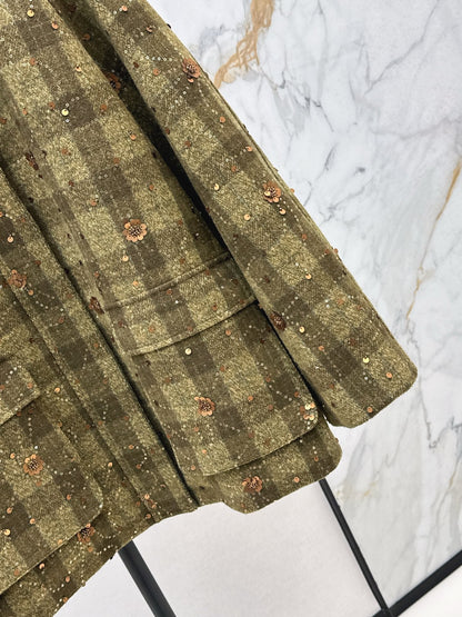 25fw new retro plaid beaded sequined jacket