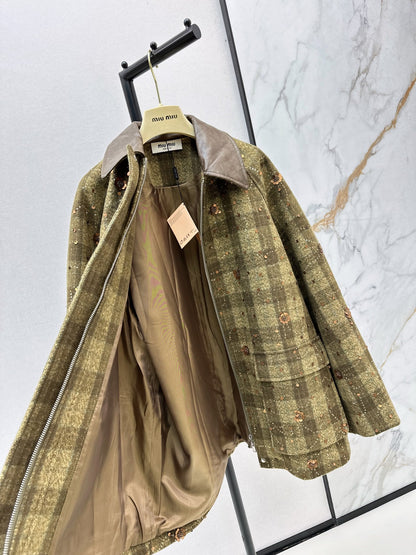 25fw new retro plaid beaded sequined jacket