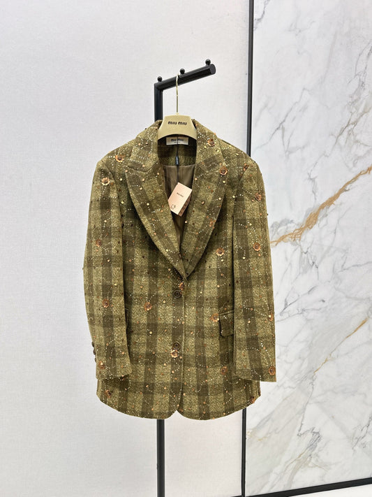 25fw new retro plaid beaded sequin lapel suit jacket