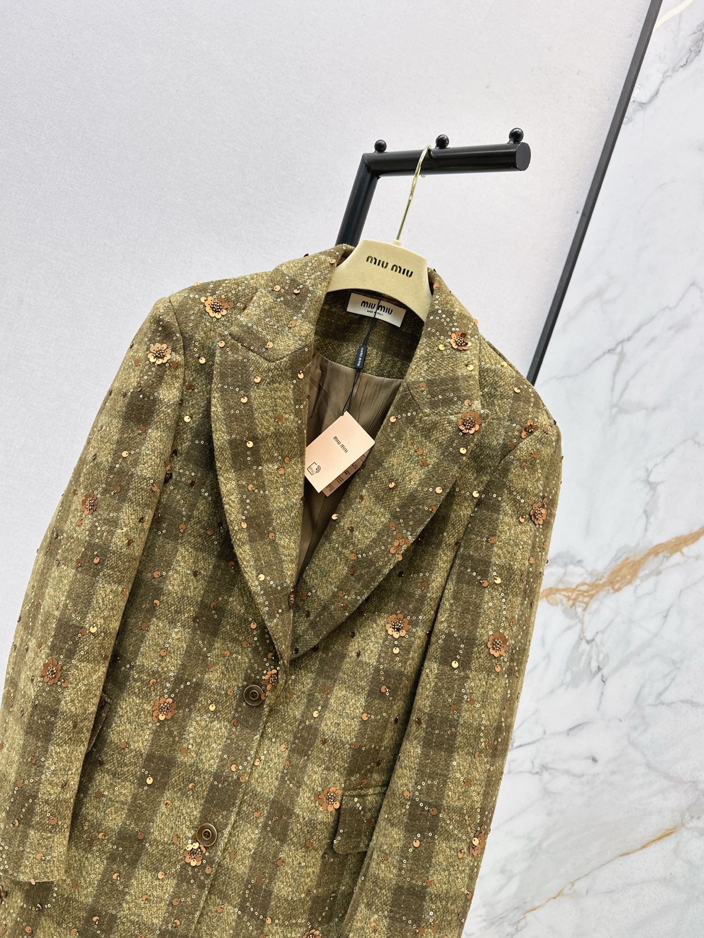 25fw new retro plaid beaded sequin lapel suit jacket
