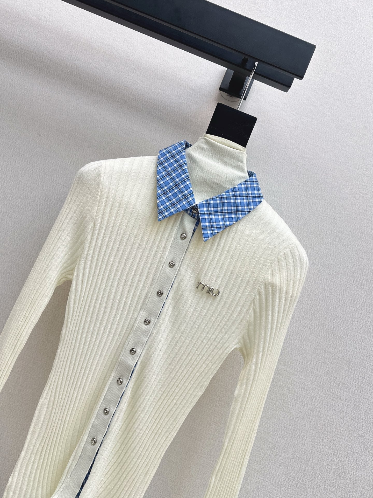 25fw new plaid fake two-piece knitted long sleeves