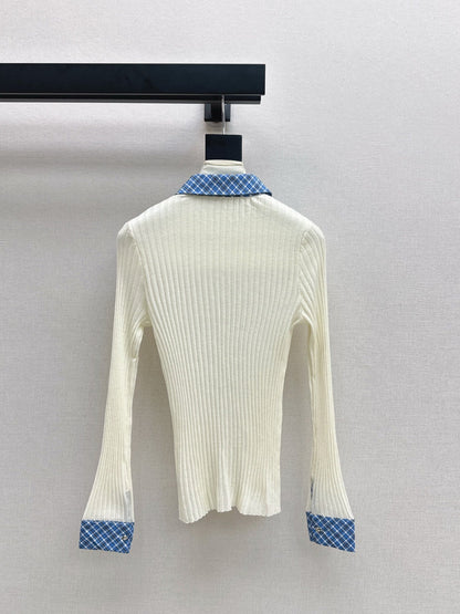 25fw new plaid fake two-piece knitted long sleeves