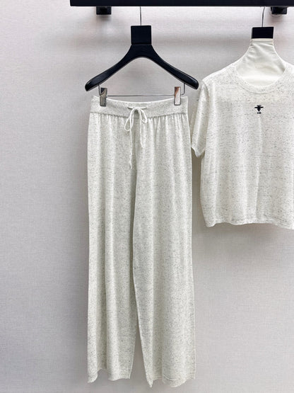 25fw new wool embroidered sweater with straight pants suit