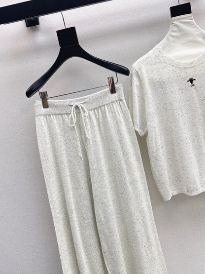 25fw new wool embroidered sweater with straight pants suit