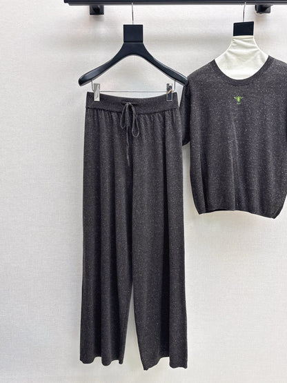 25fw new wool embroidered sweater with straight pants suit