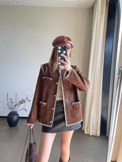 25fw new retro imitation suede jacket