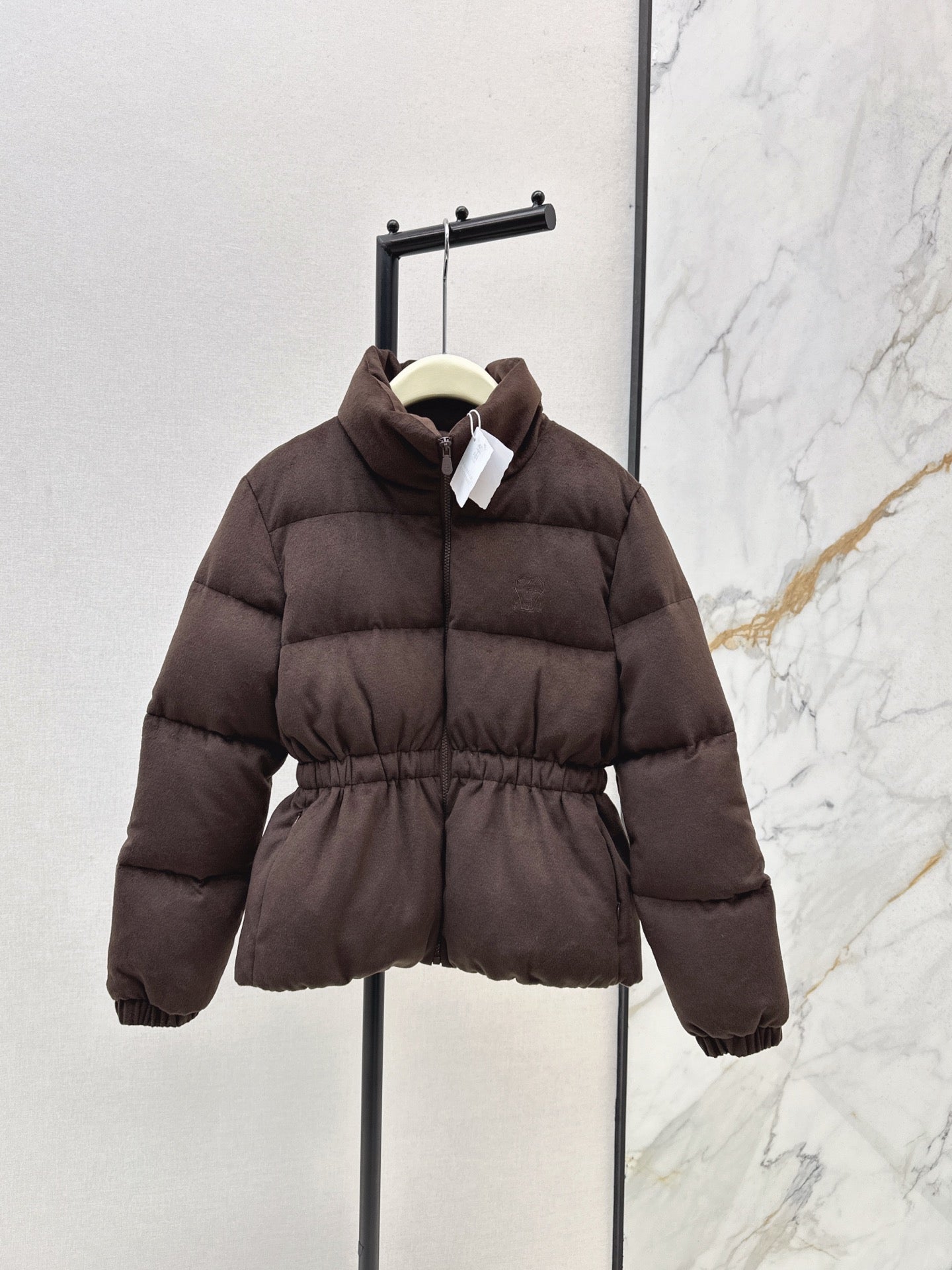25 New drawstring waistband woolen down jacket(NAVY/BROWN)