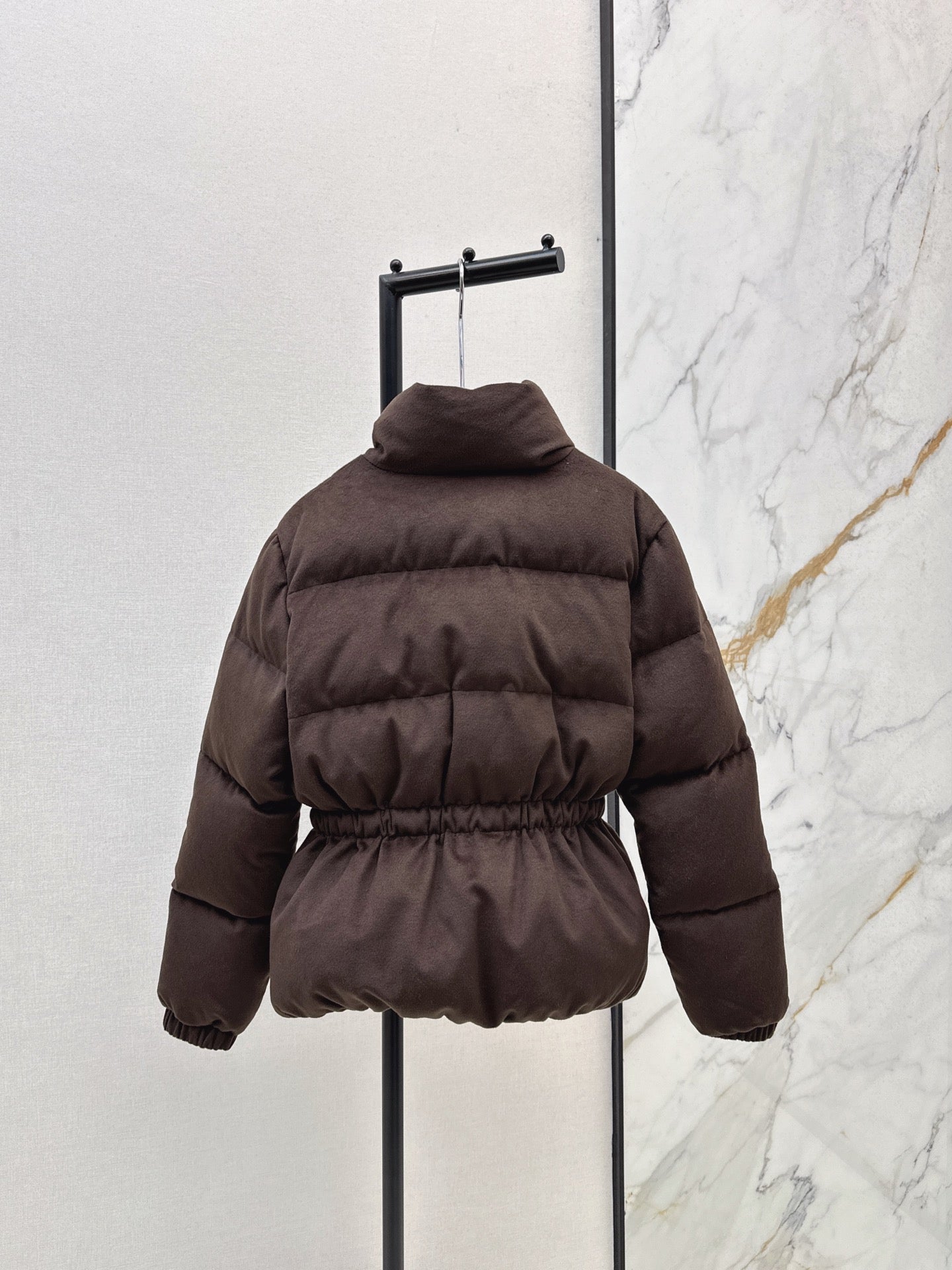 25 New drawstring waistband woolen down jacket(NAVY/BROWN)