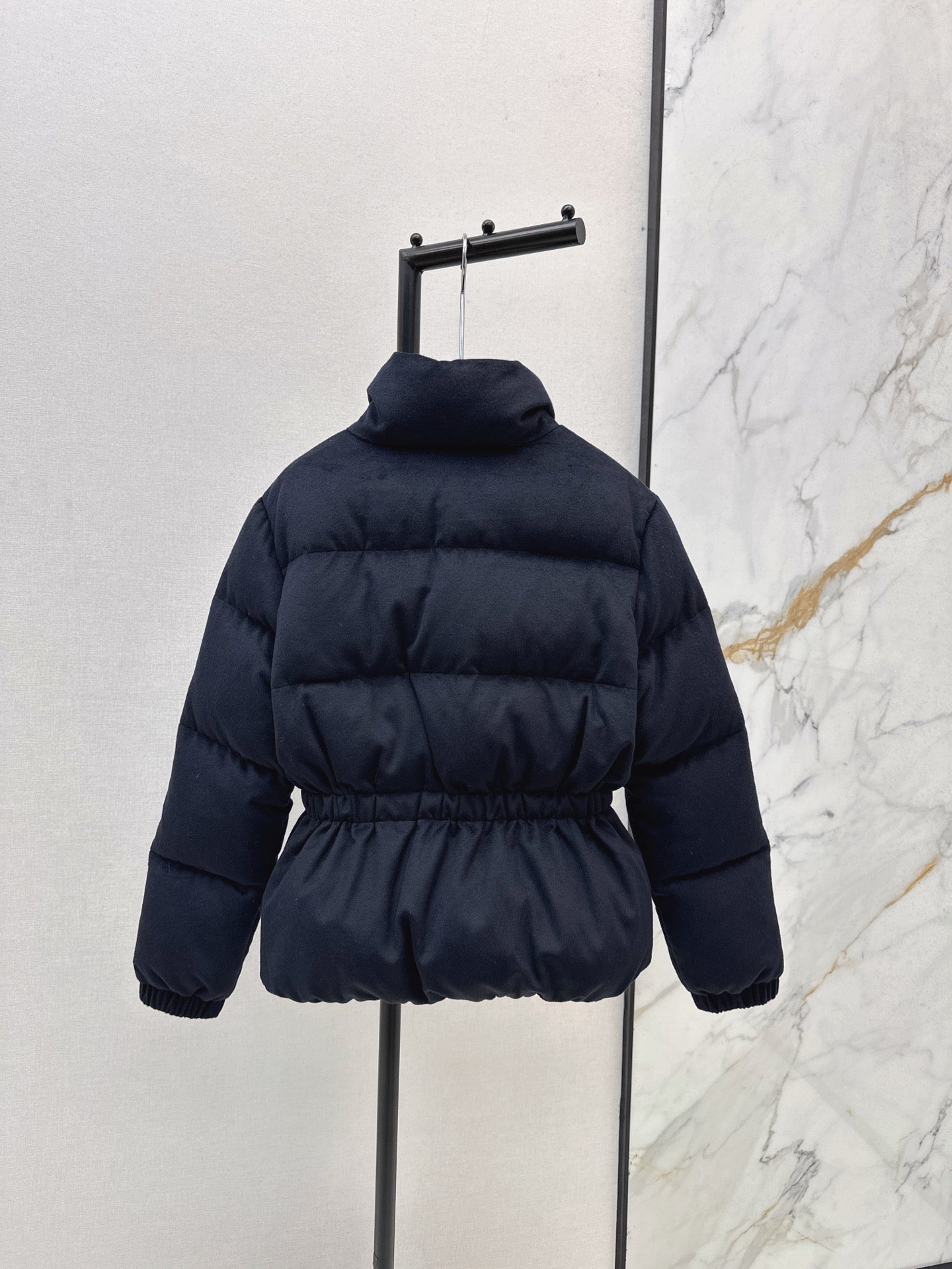 25 New drawstring waistband woolen down jacket(NAVY/BROWN)