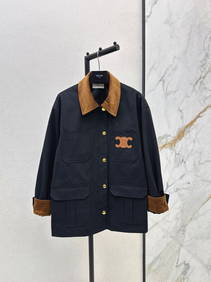 25 New Collar Pocket Splicing Coat