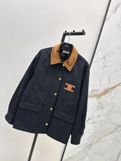 25 New Collar Pocket Splicing Coat