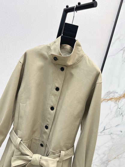 25 New wide shoulder silhouette stand up collar pleated windbreaker jacket(KHAKI/NAVY)