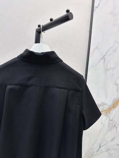 25 Lapel Leather Button Shirt Dress